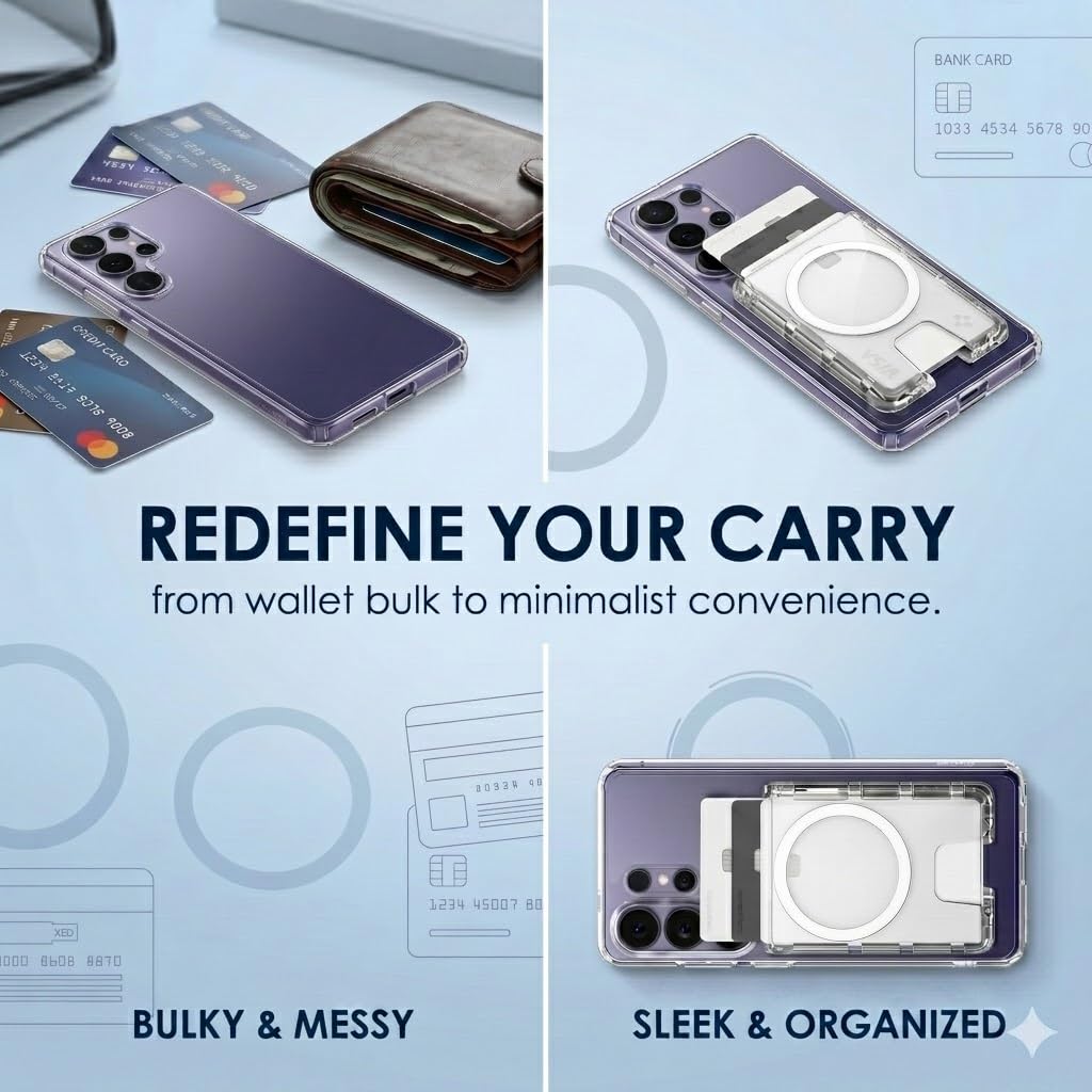1 pcs Porte Cartes Magnétique Transparente, Portefeuille Téléphone Sécurisé, Porte-Cartes magnétique 2 Cartes Conçu pour Coque magnétique, Construction en Durable, Protection Contre Rayures