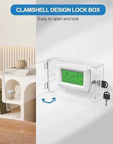 Miniatura 5 de Caja de bloqueo de termostato transparente con llave, cubierta de termostato con cerradura, caja de bloqueo de termostato de CA, caja de bloqueo