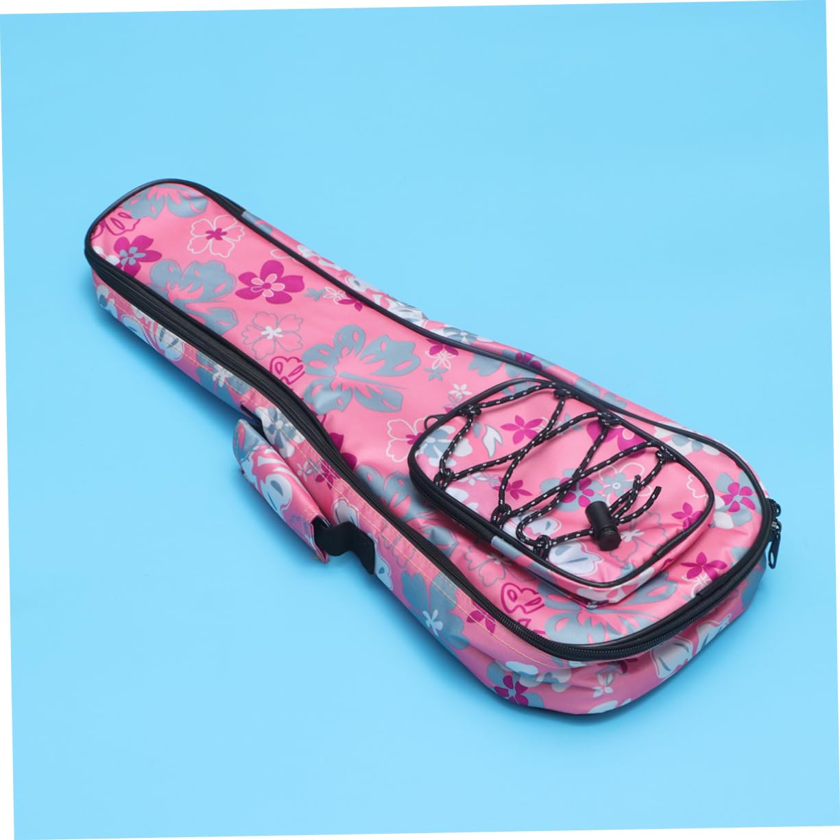 Borsa per Ukulele Imbottita in Cotone Doppia Tracolla e Tasca Frontale a Rete, Design Floreale Personalizzato