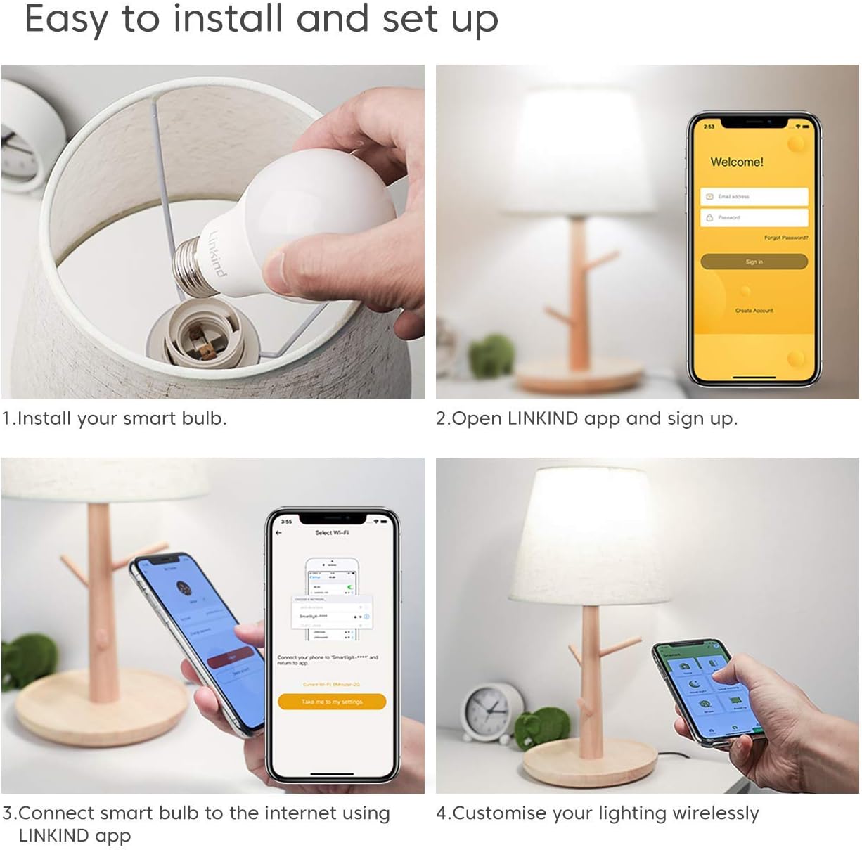 Limited Discount Linkind Smart Bulbs Dimmable, WiFi Led Light Bulbs Work with Alexa, 2700K-6500K 60W Equivalent Smart WiFi Bulb, No Hub Required A19 E26 800LM Soft White to Daylight Led Bulb, 2 Pack