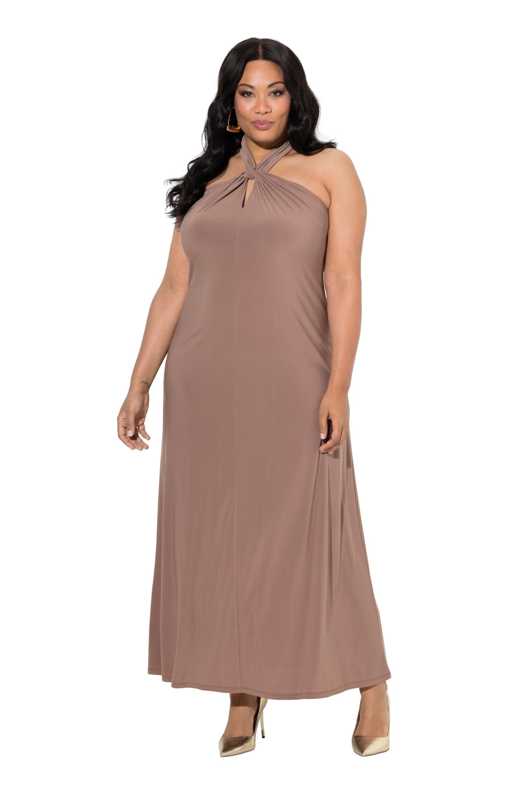 Ulla Popken Damen große Größen Übergrößen Plus Size Maxikleid, Neckholder, drapiert, ärmellos 849986