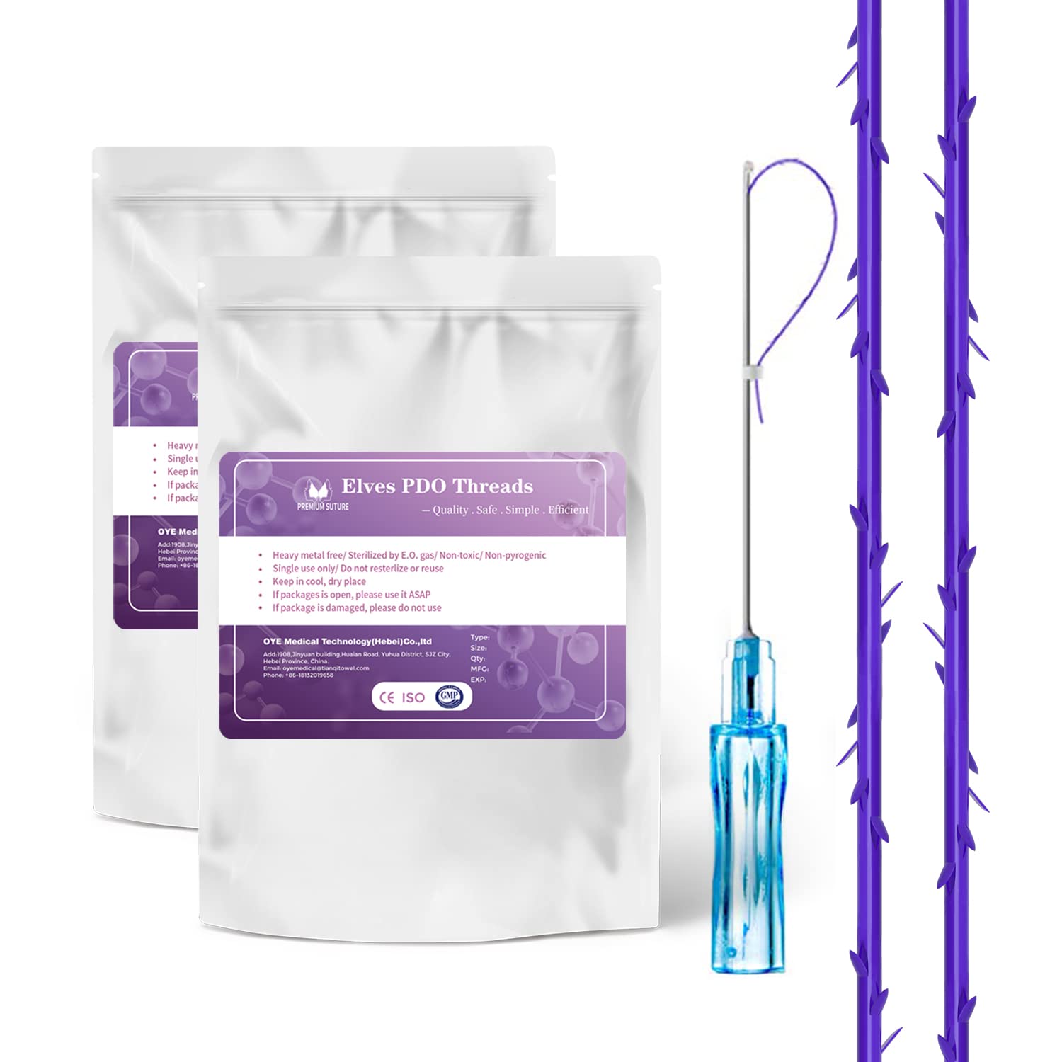 elves Pdo Cog Threads for Face Lift (23G-60)/ Mini Barbed 4D Cog Pdo Threads 360R Bidirection for Eyebrow Lift L-Blunt canula/ 20pcs