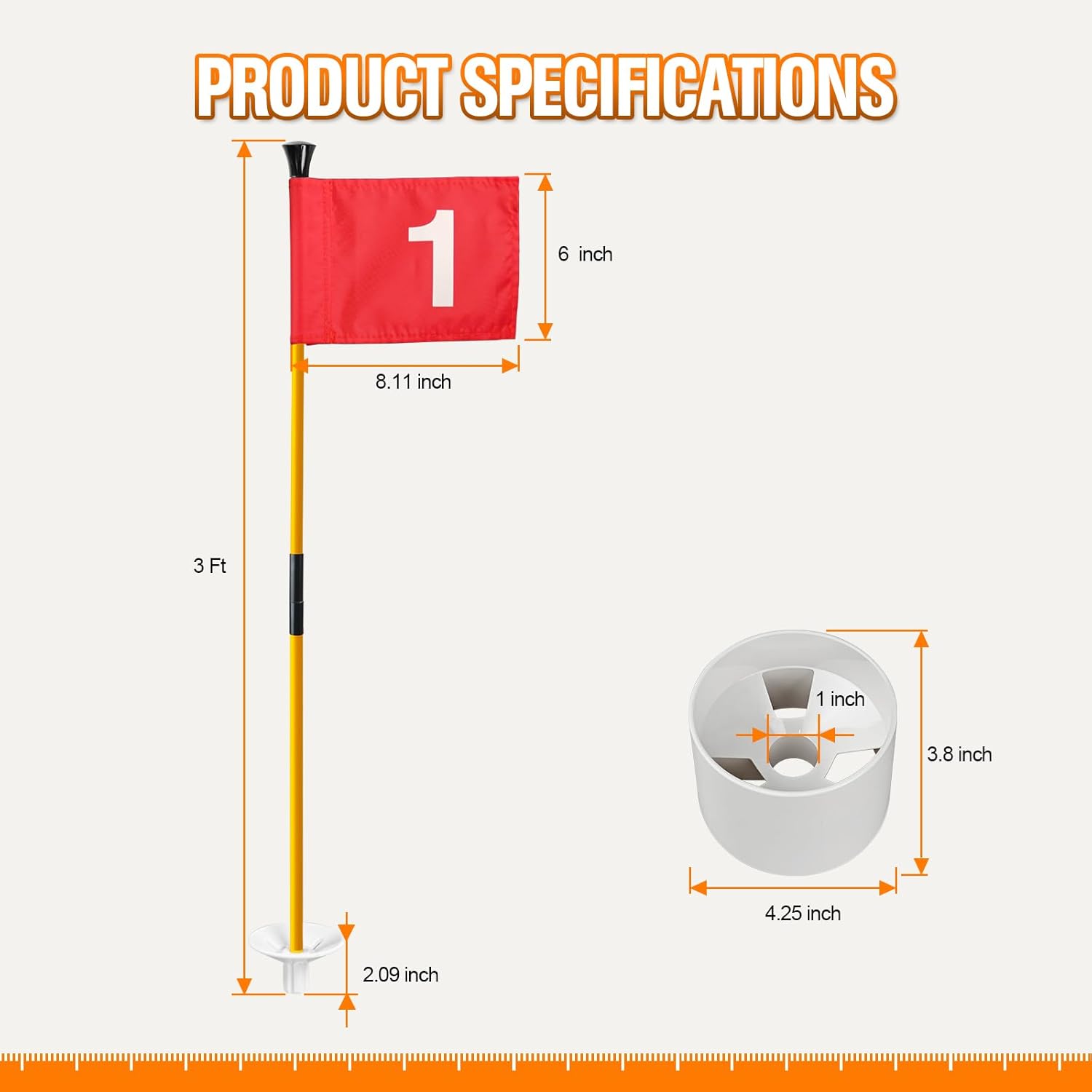 Golf Flagstick with Hole Cup Set, 3 Feet Portable Putting Green Flags and Poles, 420D Nylon Golf Flags&Fiberglass Flagpole&ABS Hole Cup for Yard Driving Range Backyard, Gifts Idea, 4PCS