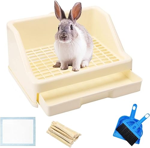 Hamiledyi Caja de arena para conejos, 14 unidades, con cajón, almohadilla para orinal, jaula de inodoro para mascotas, limpiador de esquina, escoba,