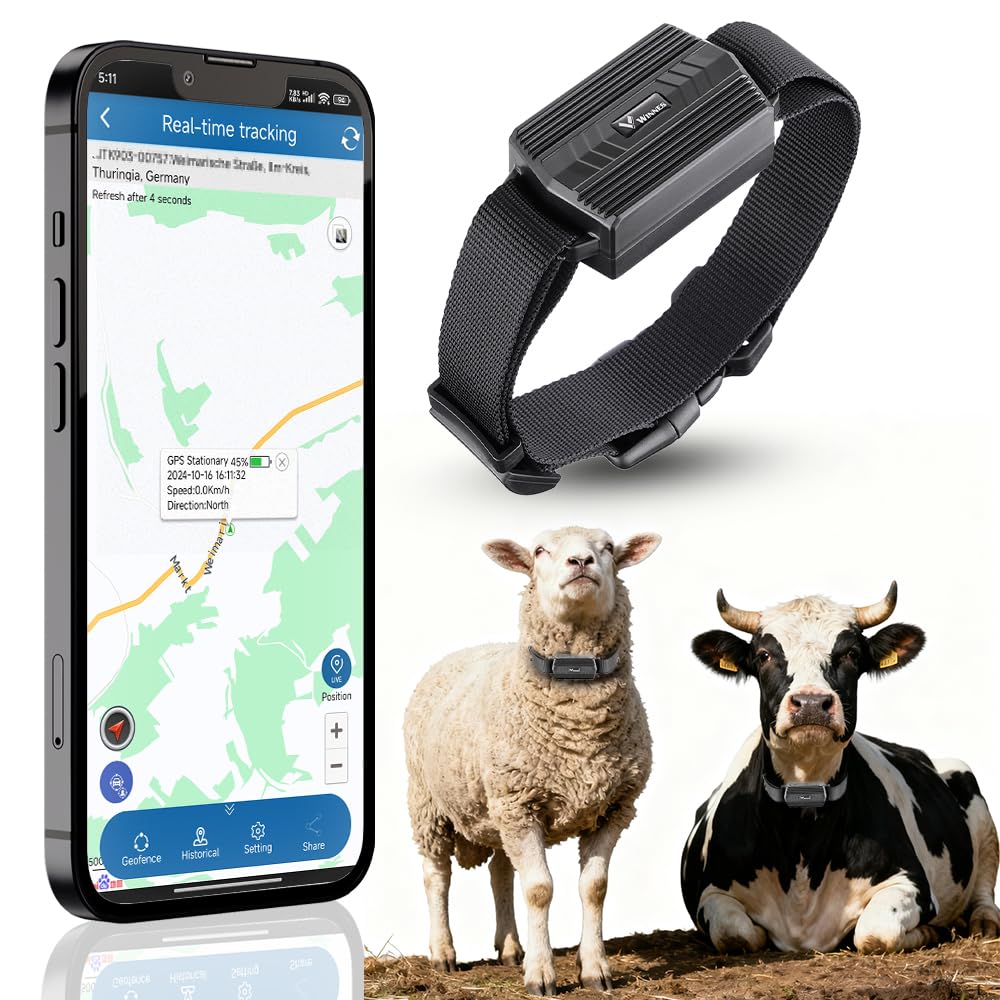 4G GPS Tracker für Rinder, Echtzeit Tracking, 3000 mAh, Anti Verlust GPS Halsband, Geofence, 180 Tage historische Bewegungsdaten, für Rinder, Schafe, Pferde, Kamele für die Farmverwaltung TK935