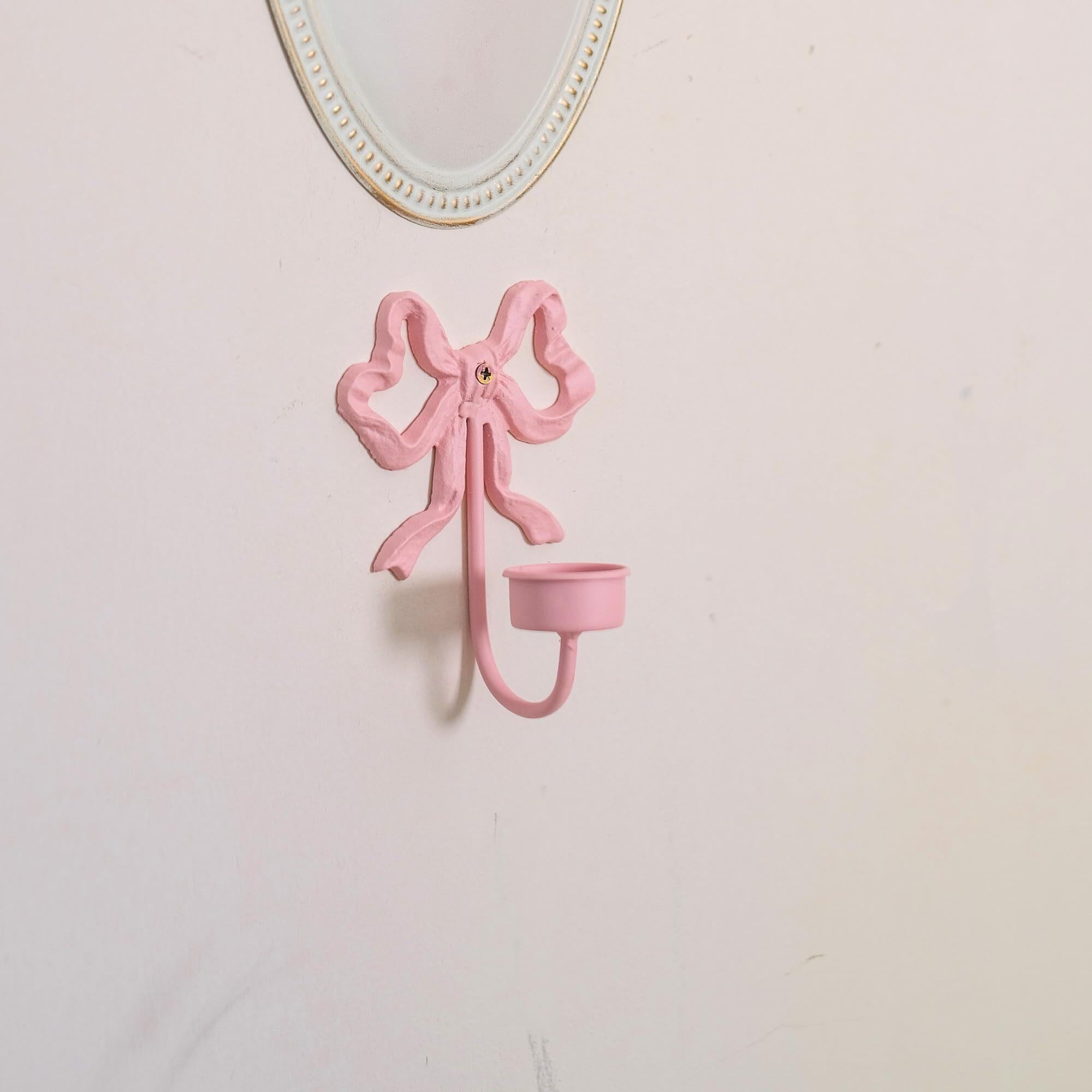 Portacandele Portacandele da Parete con Fiocco Chic Fatto a Mano, Confezione 2 Decorazioni per la mensola del Camino(Pink)