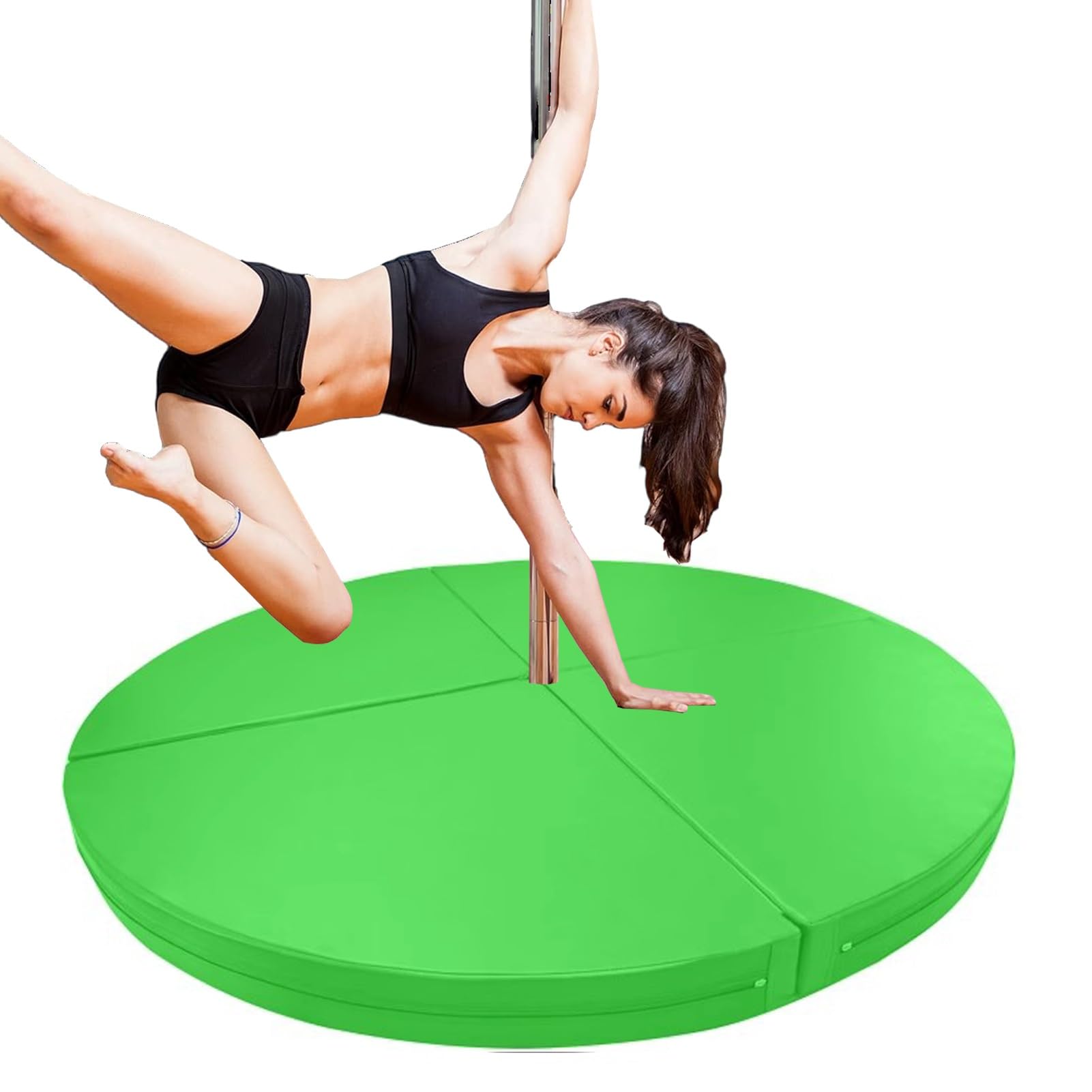 Wjftoday Green Folding Dance Pole Crash Mat 4Ft/5Ft/6Ft - Round Safety Cushion For Stripper Pole, Aerial Hoop & Silks - Crash Pad For Dance Floor & Performance