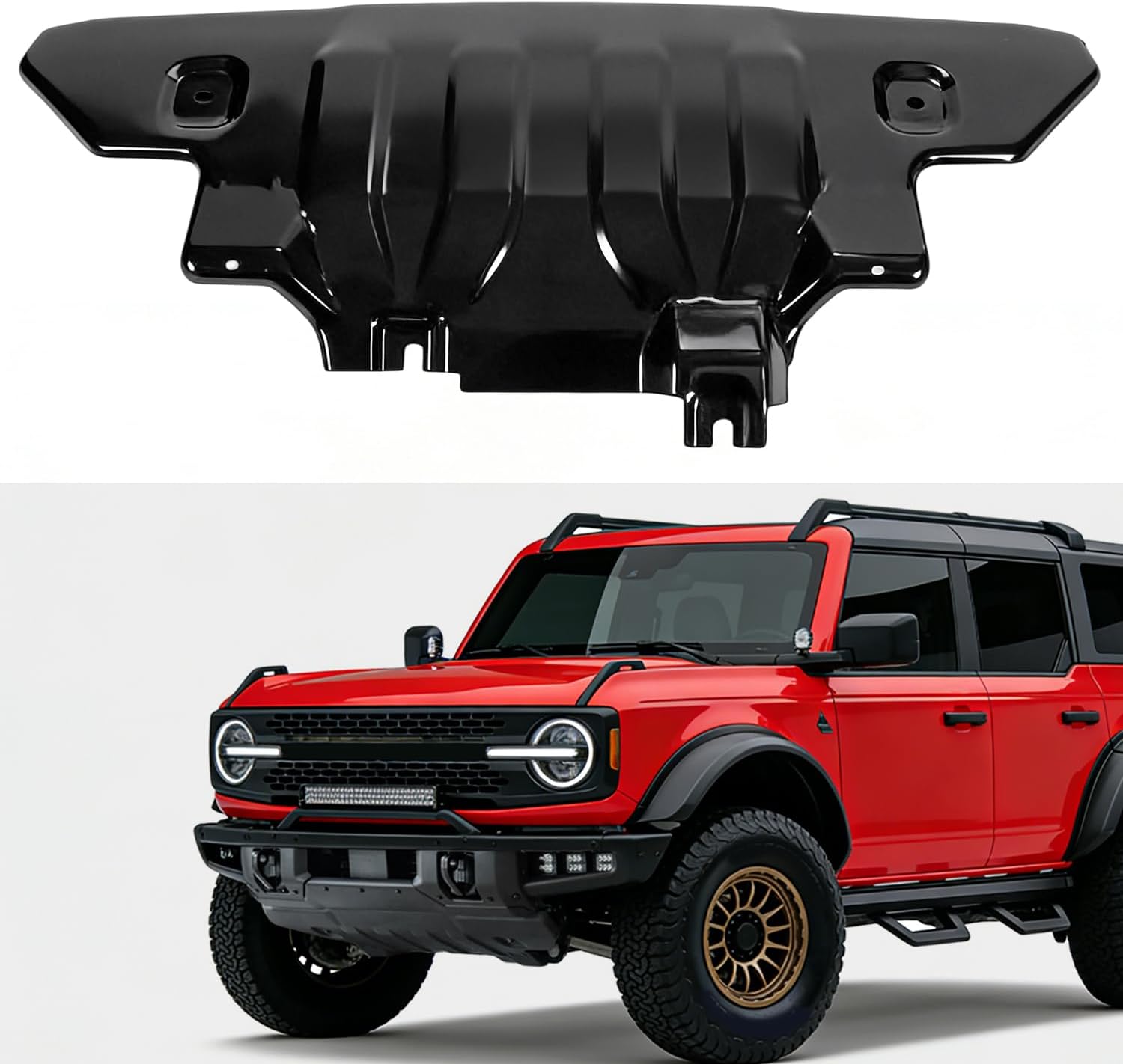 ALMULOO Front Bumper Skid Plate Compatible with 2021 2022 2023 Ford Bronco Replacement for MB3C-6B629-CB Steel Powder Coated Black