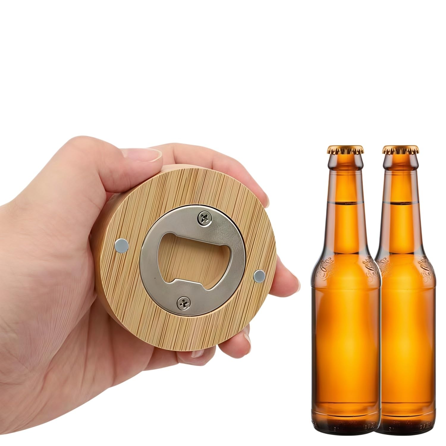Abridor De Botellas De Madera Redondo Personalizado, Imán For Nevera, Nombre Y Fecha Grabados Personalizados, Abridor De Tapas Cerveza, Recuerdo Creativo Recepción Boda, Recuerdo Bautismo(100PCS)