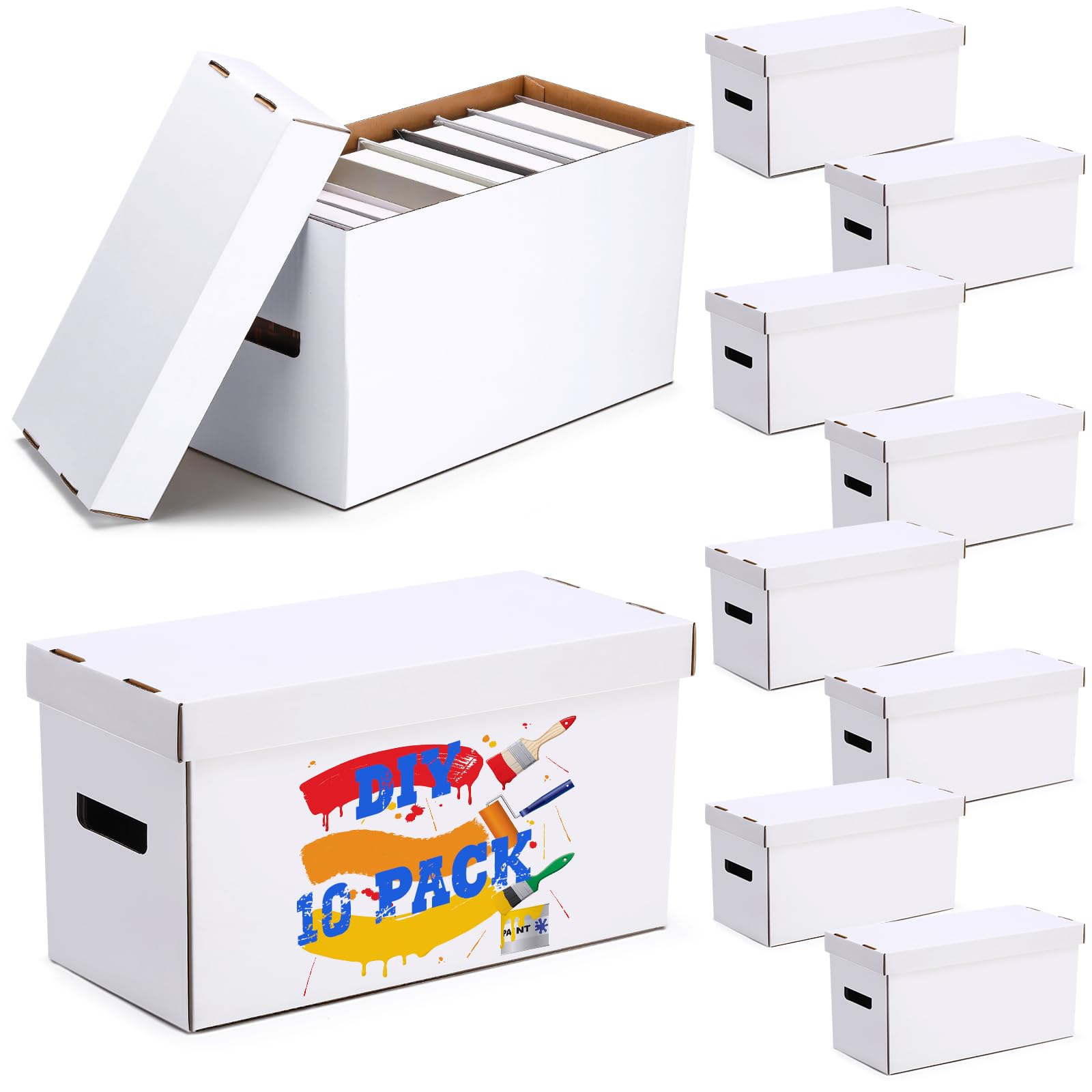 Fuyoooo Comic-Bücher-Aufbewahrungsboxen, für 200–225 Comics, 70 x 19 x 27 cm, stapelbar, für kurze Comic-Mülleimer, Pappbox für zusammenklappbare Zeitschriften, Bücher, Sammelzubehör, 10 Stück