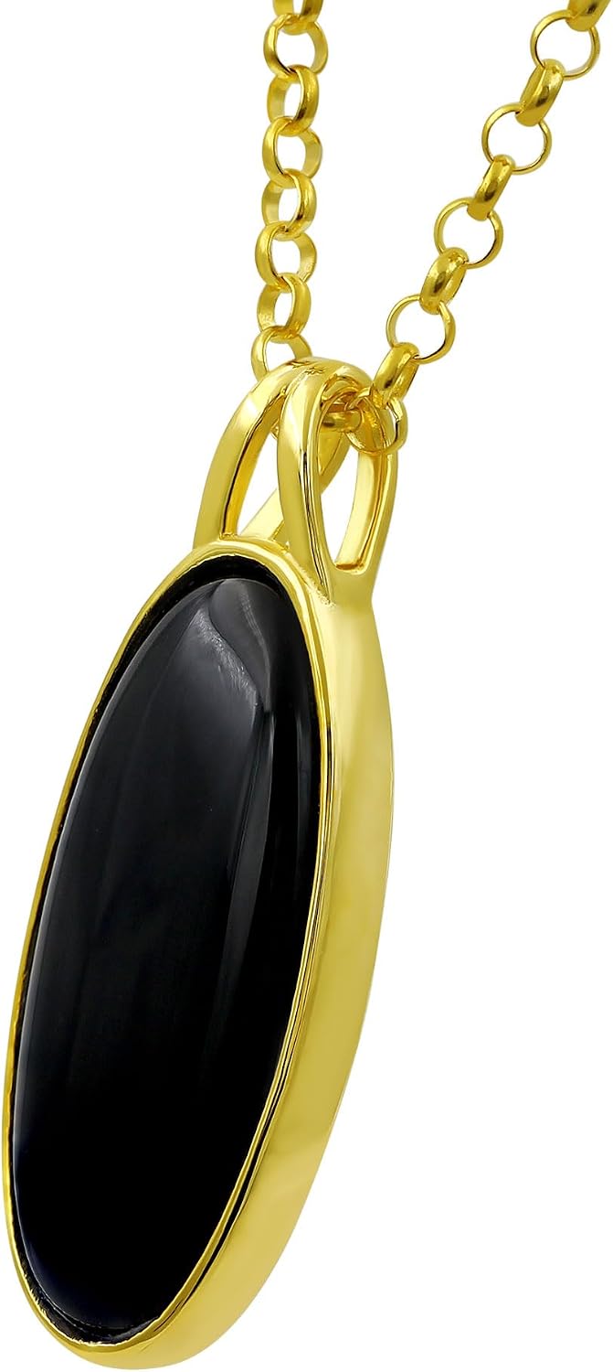 Large Elongated Oval Shaped Natural Lapis Black Onyx Pendant Necklace For Women, Gold Plated Solitaire Birthstone Necklace Pendant Jewelry Women's Day Gift For Her Mom Wife Sister