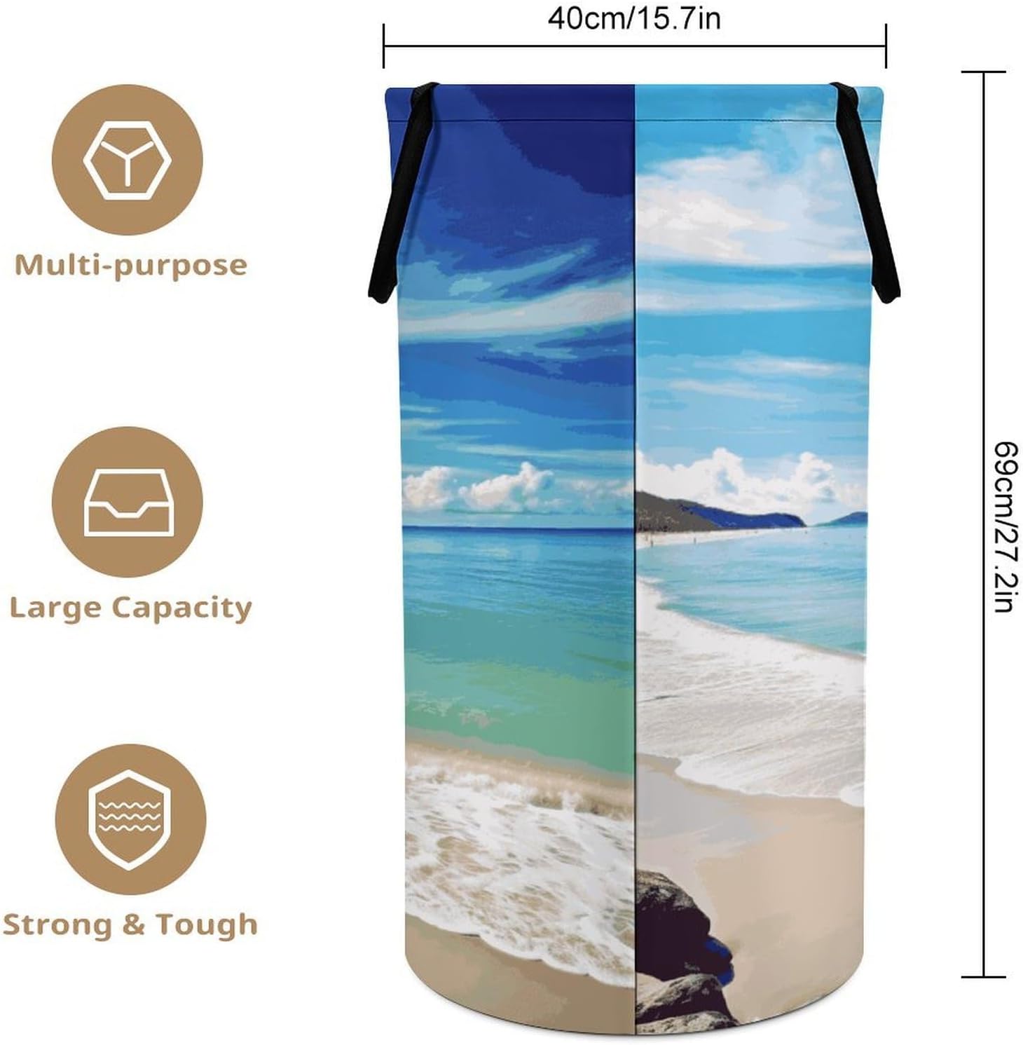Ocean Sea Beach Laundry Basket Dirty Clothes Bin, Waterproof Laundry Hamper, Laundry Bag, Clothes Hamper Stands for Bedroom, Towels,Clothings image 2