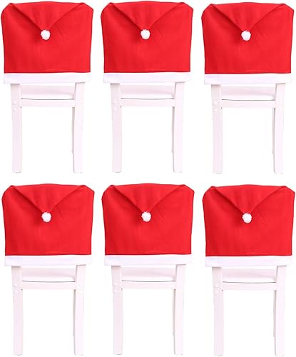 4 piezas6 fundas para sillas de Navidad, sombrero de Papá Noel, fundas para respaldo de silla, decoración de fiesta de Navidad para el hogar, cena