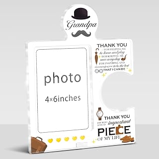 Grandpa Gifts from Grandkids, Fathers Day Grandfathers Day Birthday Gifts for Grandpa - Acrylic Puzzle Photo Frame for 4 x 6 Inch Photo