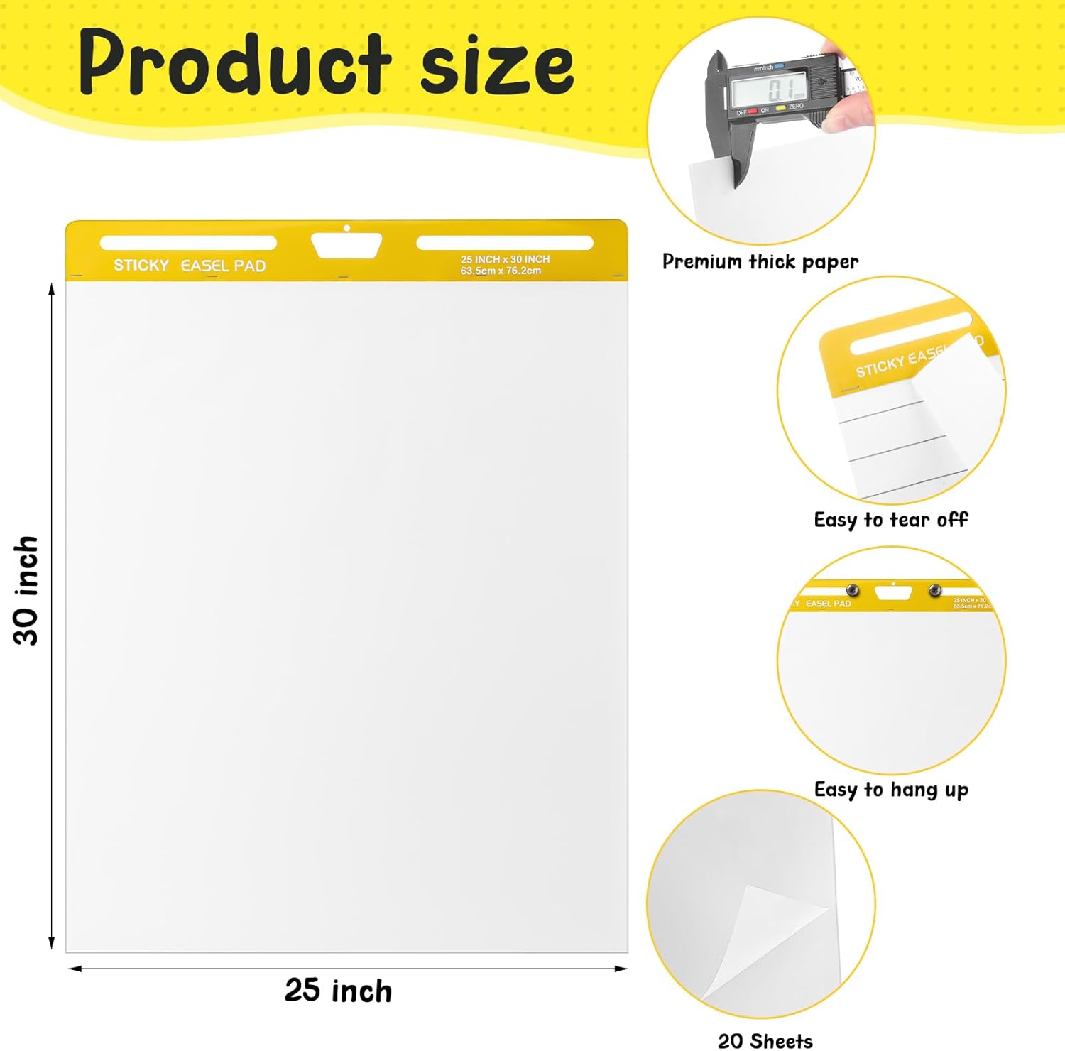 ReliThick 2 Pack Sticky Easel Pad, 25 x 30 in, White, 20 Sheets/Pad, Flip Chart Paper for Teachers, Large Sticky Chart Paper for Wall, Self Stick Easel Pad for Office School Classroom