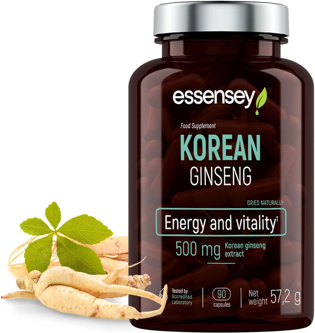 Essensey Korean Ginseng 500mg – 90 Capsules – Natural Energy Boost & Stress Relief Supplement for Active Lifestyles – Immune System Support