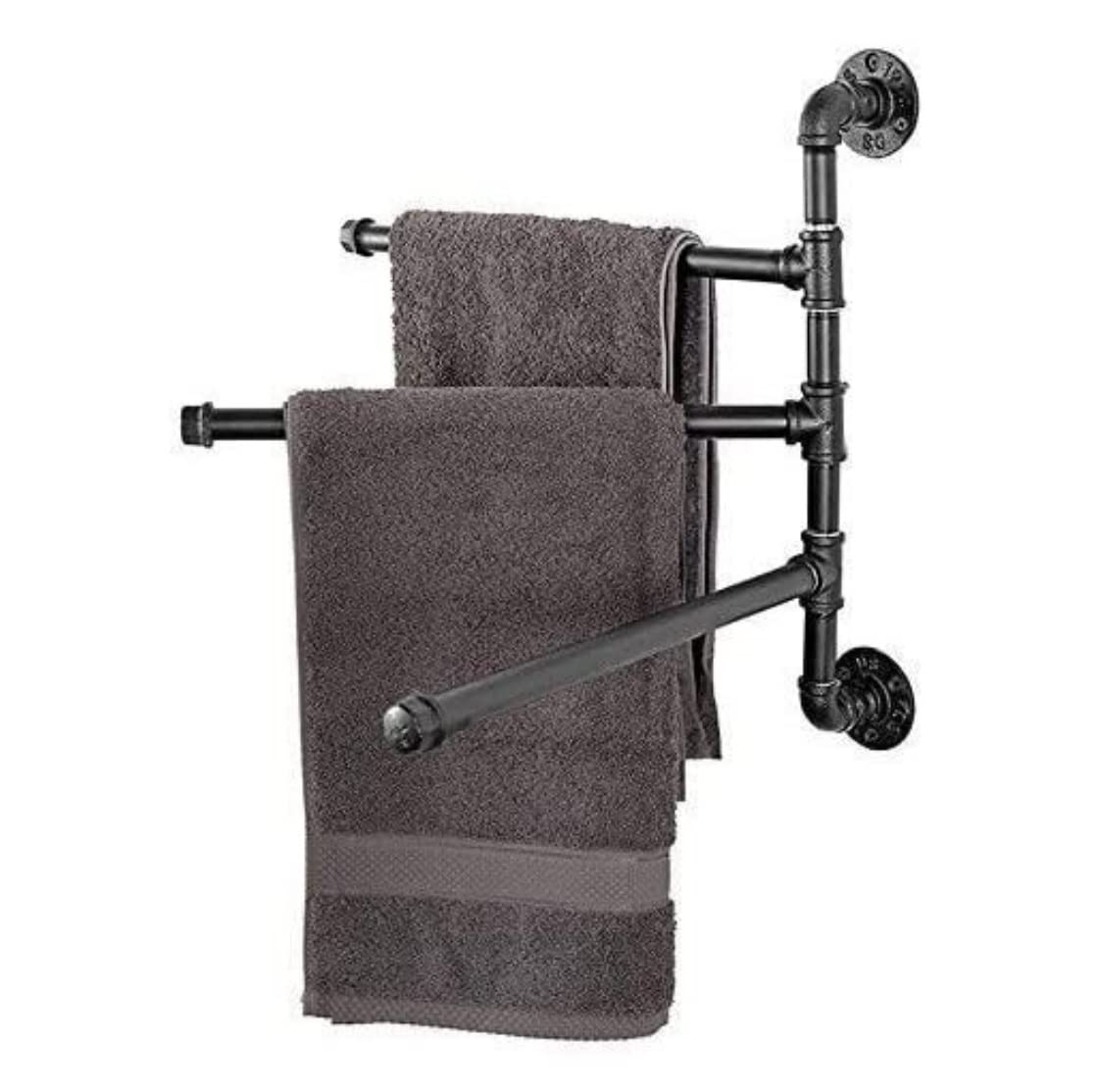 towel rail， American Retro Wrought Iron Water Pipe Towel Rack,Three-Layer Rotatable Bar Wall-Mounted