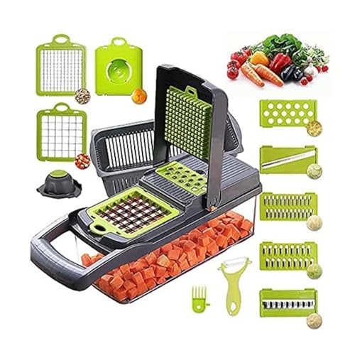 New 2024 12 in 1 Vegetable Chopper, Multifunctional Mandoline Slicer Dicer Household Kitchen Manual Julienne Grater Cutter for Onion, Garlic, Carrot, Potato, Tomato, Fruit, Salad
