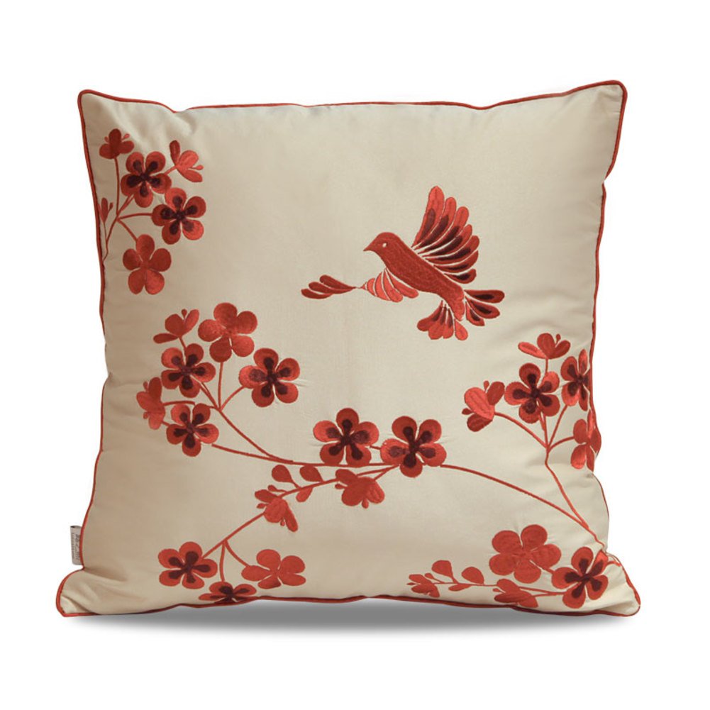 Coussin en soie brodé de fleurs style pastoral luxe pour canapé 45x45