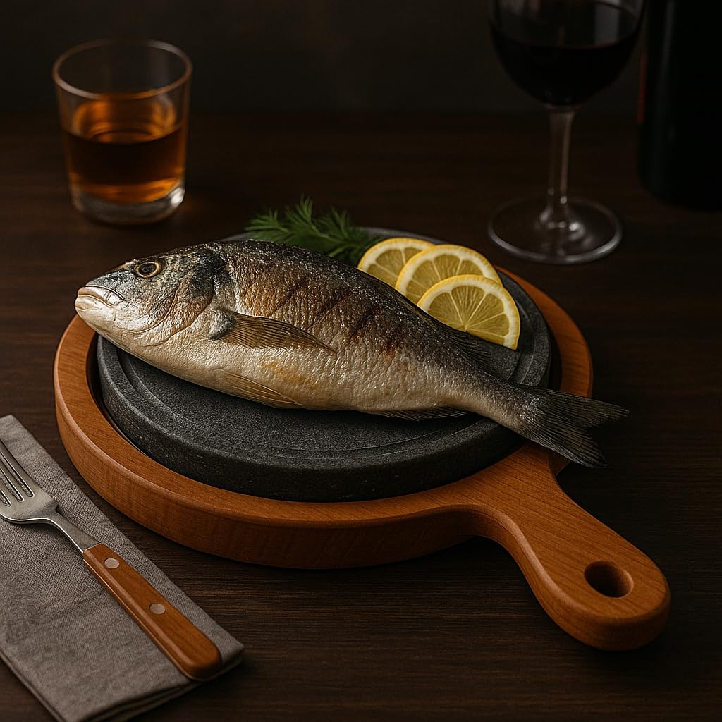 Plancha de Piedra Volcánica Natural con Canaleta 30×40 cm – Para Carne, Pescado y Verduras – Efecto Piedra Caliente – Uso en Horno y Barbacoa – Hecha a Mano en Italia | Kalu Creations