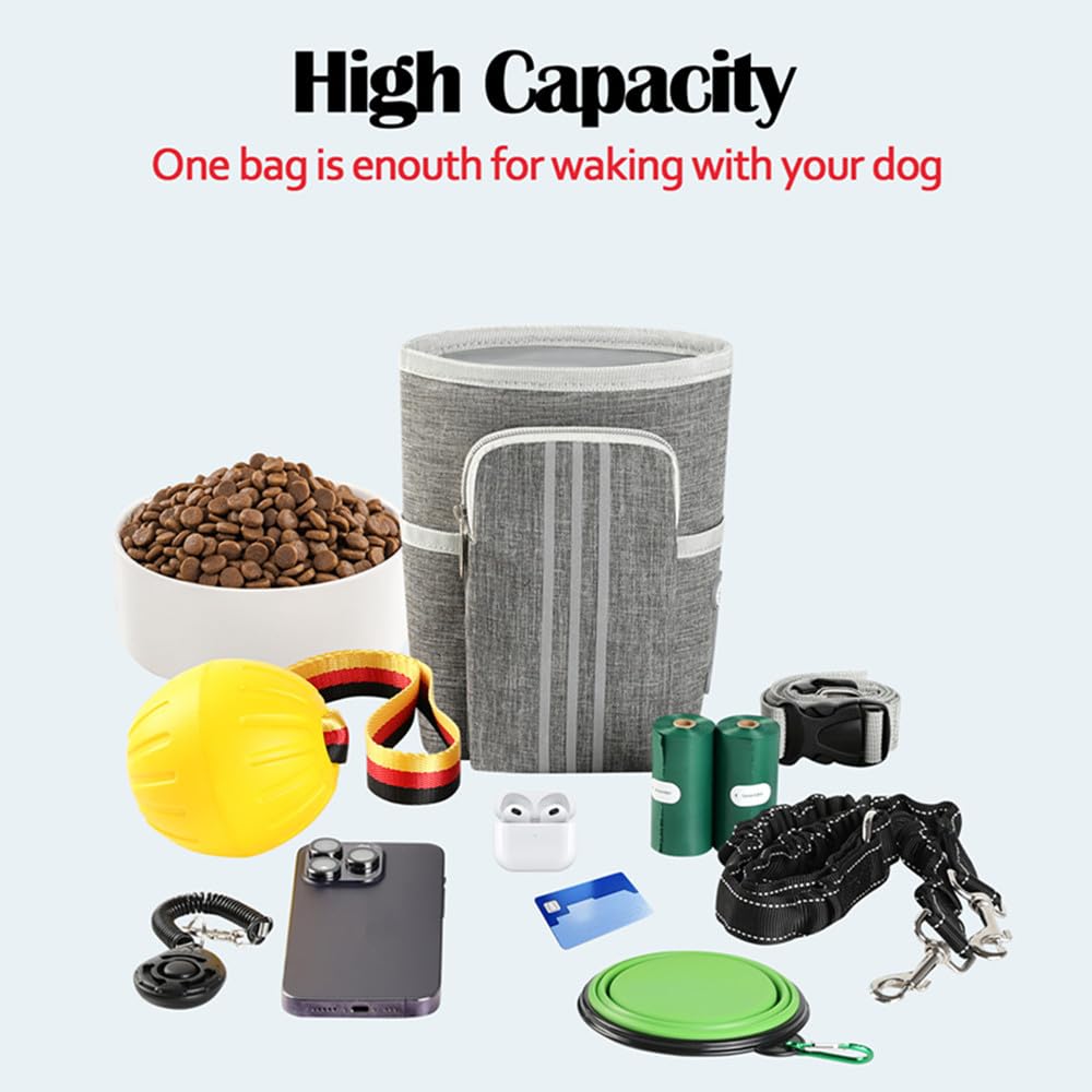 Sacca per Cani Portatile, con Ventosa Magnetica per Cani, per Snack, per Cani e addestramento, con Dispenser per Sacchetti, da Appendere (Grigio)