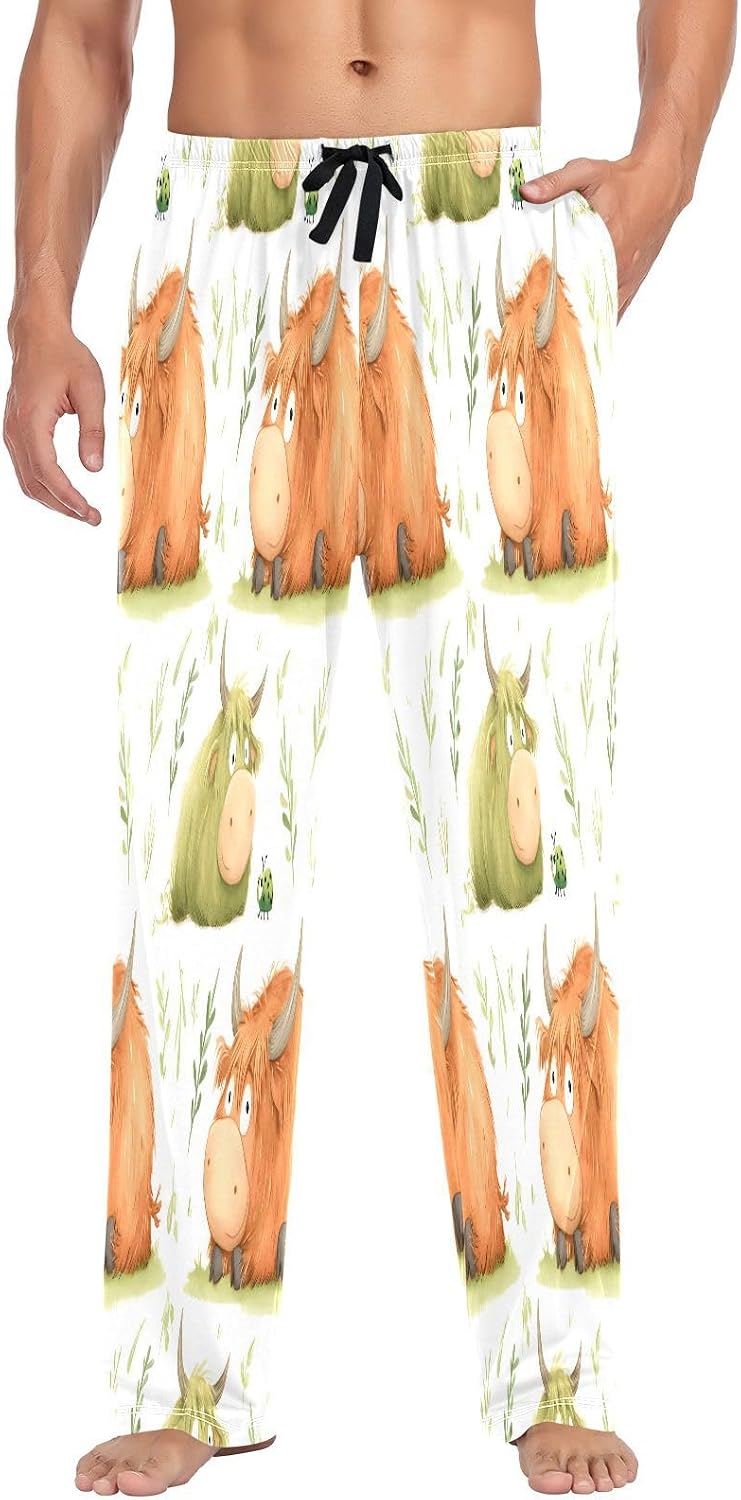 ALAZA Cute Calf Bull Yak Men's Pajama Pants Men Cotton Pajama Bottoms with Pockets, S