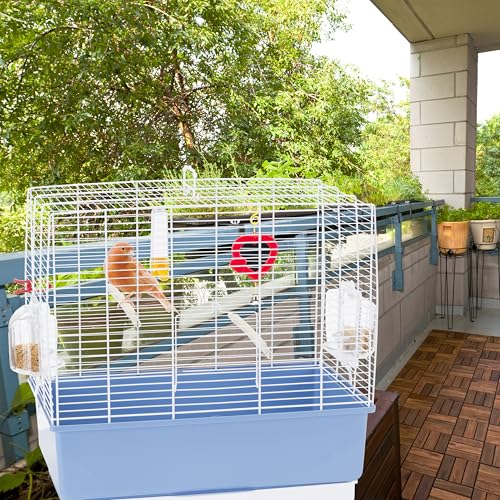 Jaula rectangular blanca y azul Ferplast Rekord 3 para aves exóticas en casa 7