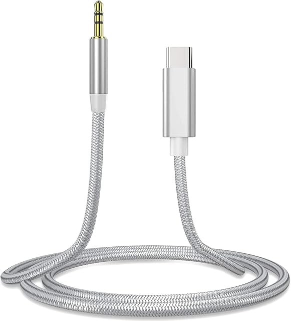 USB C to 3.5mm Audio Aux Jack Cable,USB Type C Adapter to 3.5mm Headphone Adapter Dongle Cable Cord Car Compatible with Samsung Galaxy S21/S20/Google Pixel 2/3XL/Huawei P40/P30/iPad/Xiaomi (silver)