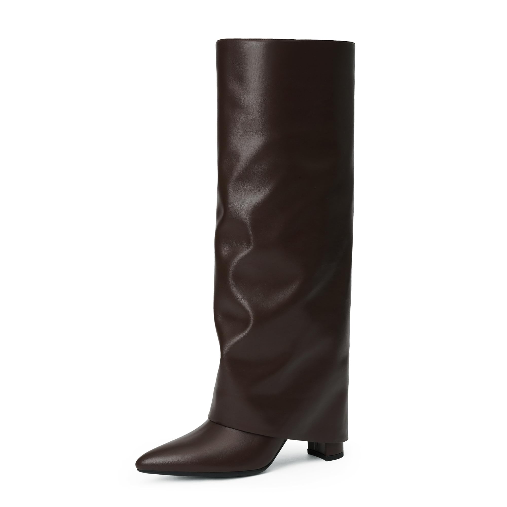 Modatope Knee High Boots Women Fold Over Boots Chunky Heel Pointed Toe Tall Boots Global Recycled Standard Global Recycled Standard Global Recycled Standard