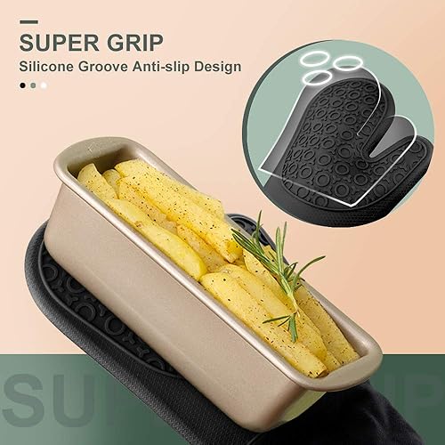 Miniatura 3 de sungwoo - Guantes de horno de silicona extralargos, resistentes al calor, con forro acolchado, agarre texturizado antideslizante, perfectos para