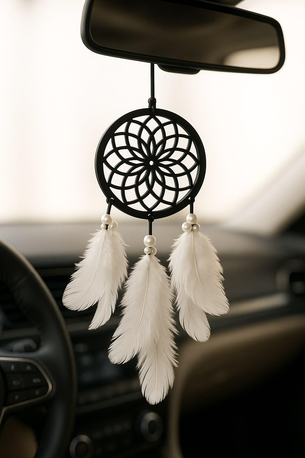 Handmade Dream Catcher Car Ornament – Stylish Rear View Mirror Hanging Accessory – Elegant Car Interior Decoration – Good Luck & Positive Energy Charm (1, Flower)-image-12