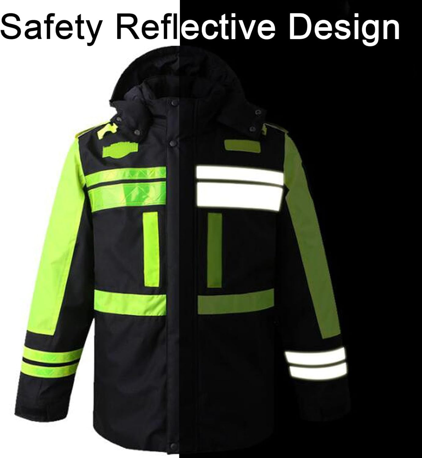Kurtki O Wysokiej Widoczności Wodoodporny Komfort Hi Vis Odpinana Zimowa Kurtka Bomberka Wysoka Widoczność Bezpieczeństwo Odblaskowa Odzież Robocza Ocieplana Kurtka Robocza Z Kapt, Black, L