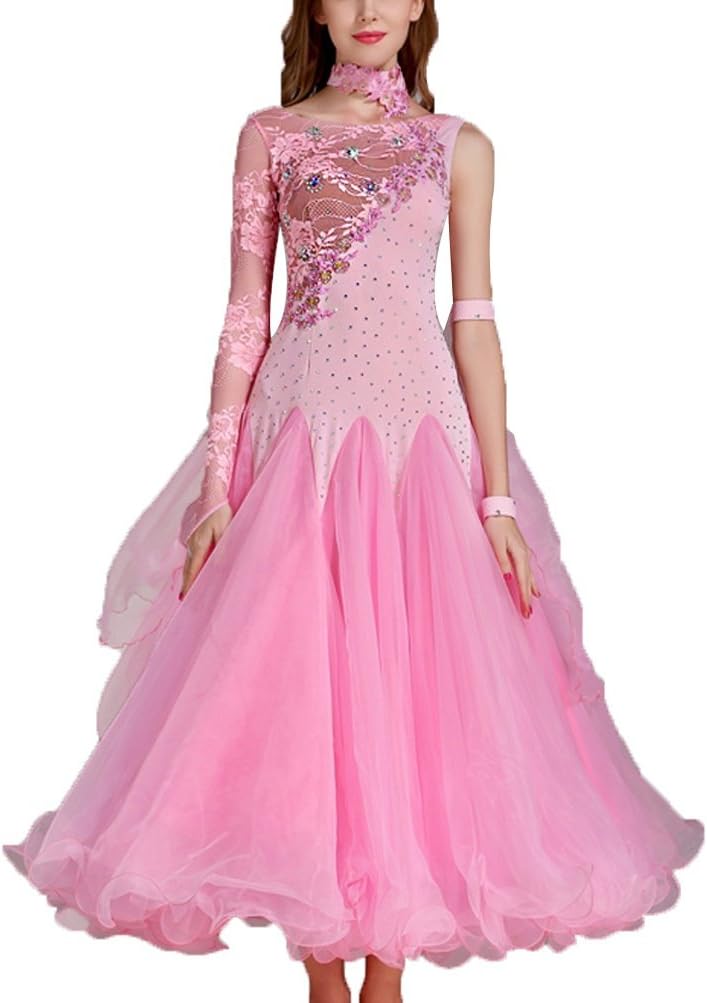 Rongg Ballroom Dance Dress For Women Performance Suit Lace Stitching Large Swing Modern Dance Competition Dresses Waltz Skirt Spring Summer