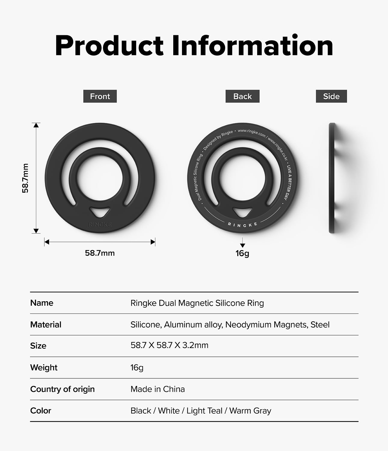 Ringke Dual Magnetic Silicone Ring, Compatibile con Custodie Magnetiche per Telefono, Supporto Magnetico Rimovibile per Telefono su Entrambi i Lati - Black