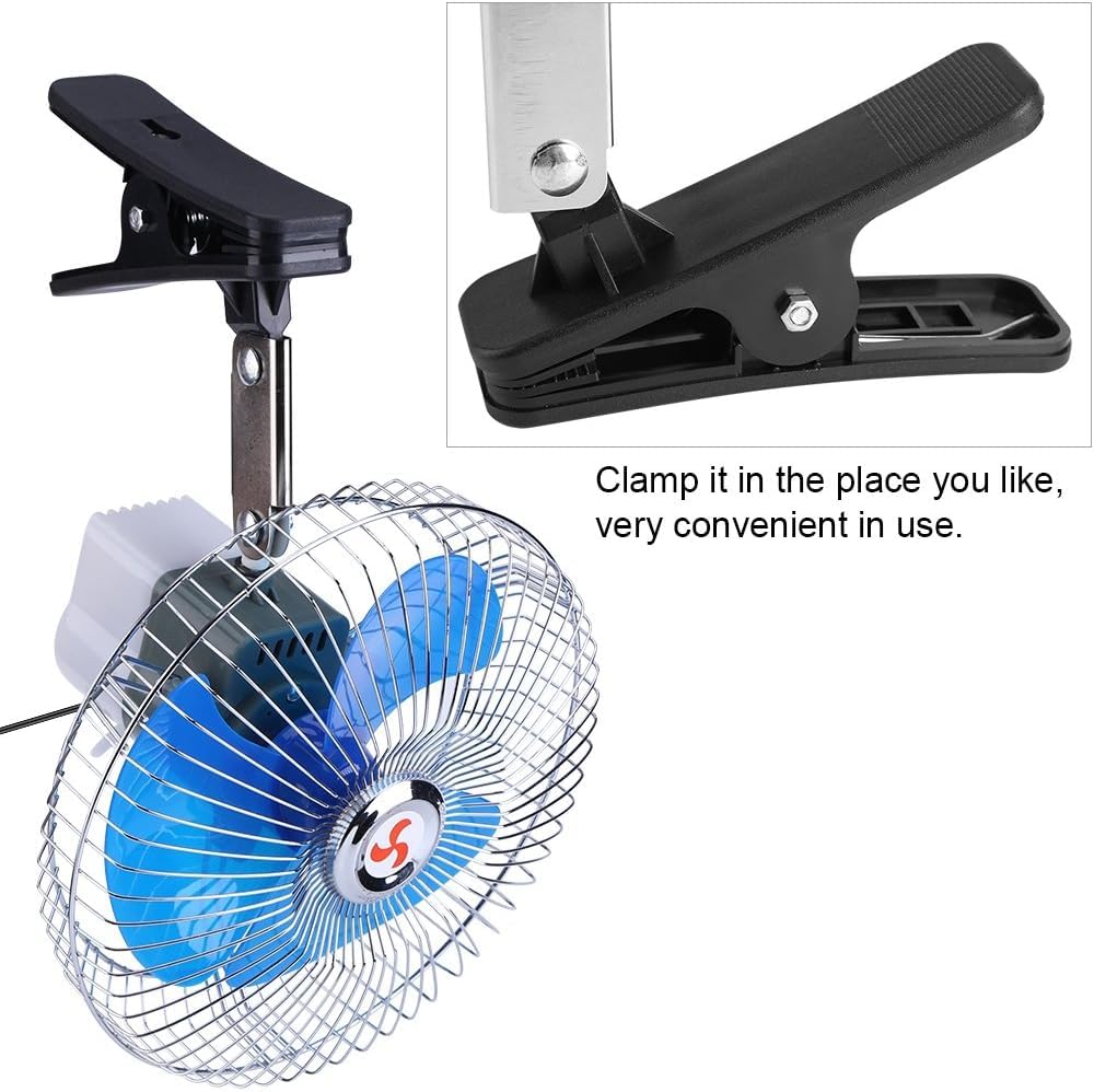 Generico Ventilatore Auto a Clip 12V 8" Ventola di Raffreddamento per Auto Ventola 360° velocità Continua Ventola di Raffreddamento Automatico a Basso Rumore per Veicoli