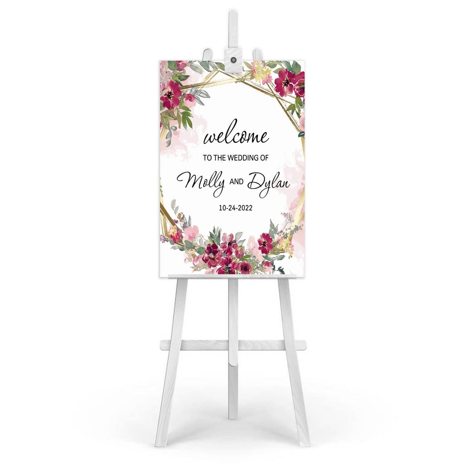 Holzschild "Welcome to Our Wedding", geometrisches Willkommensschild, Willkommensschild, Hochzeitsdekoration, florales Hochzeitsschild, 76,2 x 50,8 cm