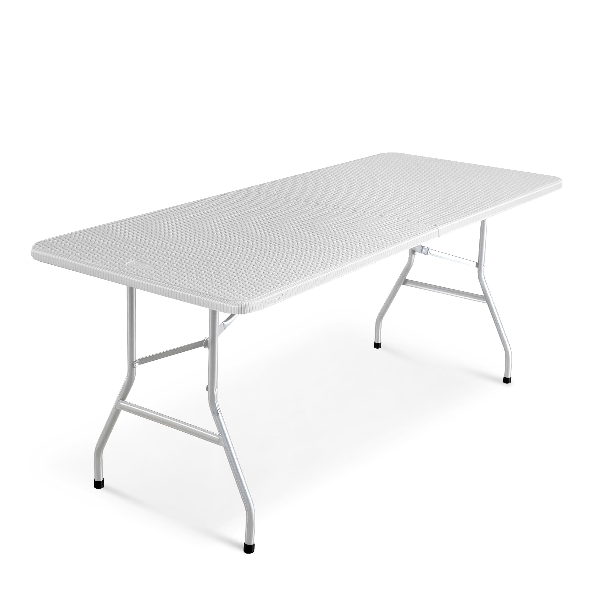 KEPLIN 6ft Folding Table with Rattan Patterned Top, 180x70x74cm – Sturdy Metal Frame, Waterproof, Portable & Easy Assembly – Ideal for Parties, BBQs, Camping (White Rattan) — image 1