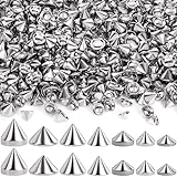 OIIKI 420PCS ABS Bullet Spike Cone Studs, 7 Styles Rivets Cone Spike Studs Beads, Flat Back Punk Spikes DIY Crafts Studs Glue on Decoration for Leather Clothes Belt Bags Jewelry Trims - Silver