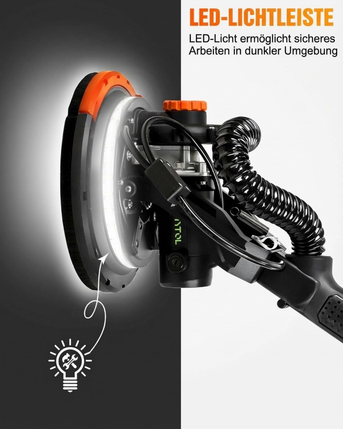 Trockenbauschleifer 900W, Wandschleifer & Deckenschleifer mit Absaugung, 1800 U/min, 6-Stufen Geschwindigkeit, Klappbarer Teleskopstiel, LED-Leuchte, inkl. 12 Schleifblättern