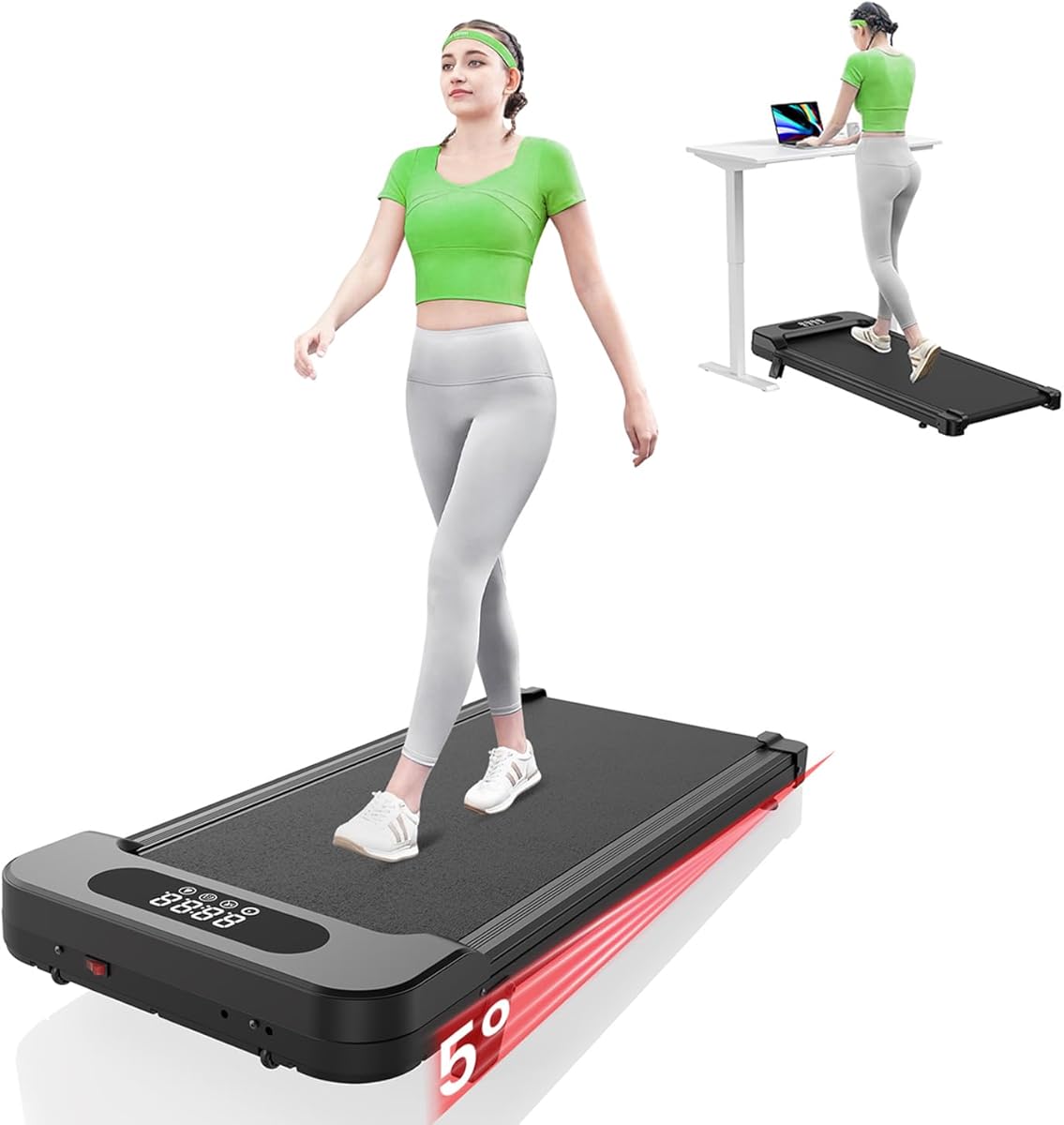 Dskeuzeew Walking Pad Treadmill with Incline, Under Desk Portable Treadmills for Home, Compact & Small, Ultra Quiet with LED Display, Remote Control with 130KG Capacity