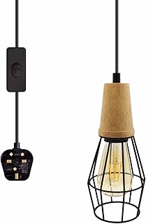 Plug in Pendant Lighting Rustic Hanging Light Vintage Wood Pendant Light with 14.8ft Power and Switch Industrial Hanging L...