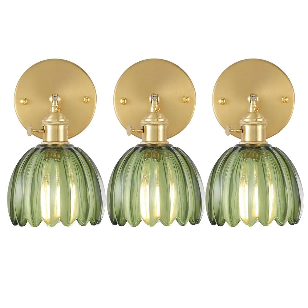 YVAMNAD Wall Sconce With Glass Lampshade Wall Lighting Modern E27 Wall Lamp Green Glass Sconce Lighting Nordic Background Wall Lamps Adjustable Bedroom Bedside Wall Mounted Lights Stair Vanity Wall Li