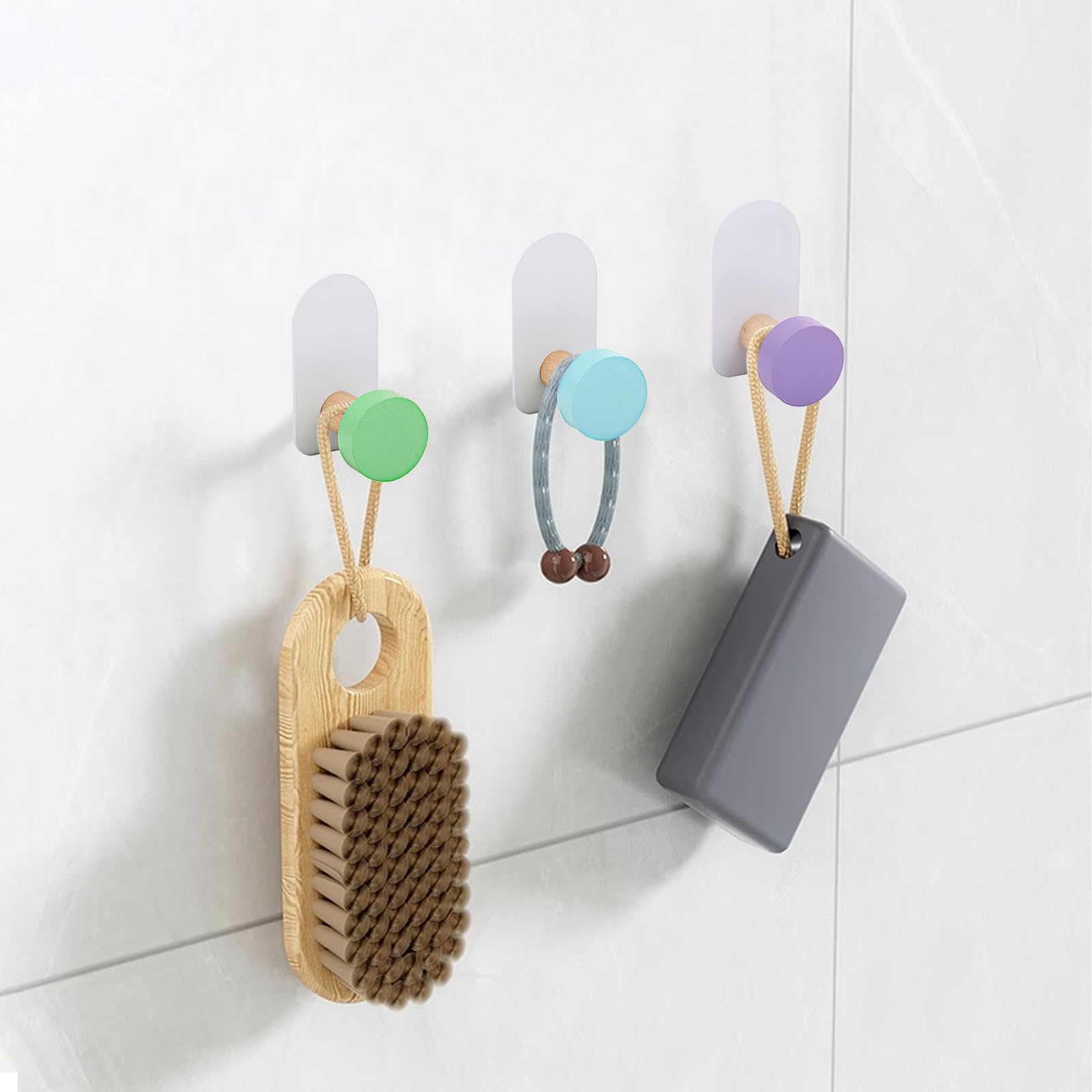 APOMOONS - Ganci adesivi colorati da parete, confezione da 5 ganci per asciugamani autoadesivi, senza fori, adatti per bagno, camera da letto, cucina, soggiorno, vestiti per bambini