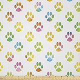 Ambesonne Dog Lover Fabric by The Yard, Animal Footprint Colorful Abstract Puppy Paws Grunge Elements Paintbrush Effect, Microfiber Fabric for Arts and Crafts Textiles & Decor, 1 Yard, Yellow Blue