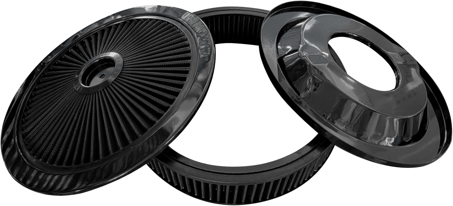 GELUOXI 14" x 3" Round Super Flow Air Cleaner Kit Washable Element Black Trim Replacement for 5-1/8-inch Neck Flange