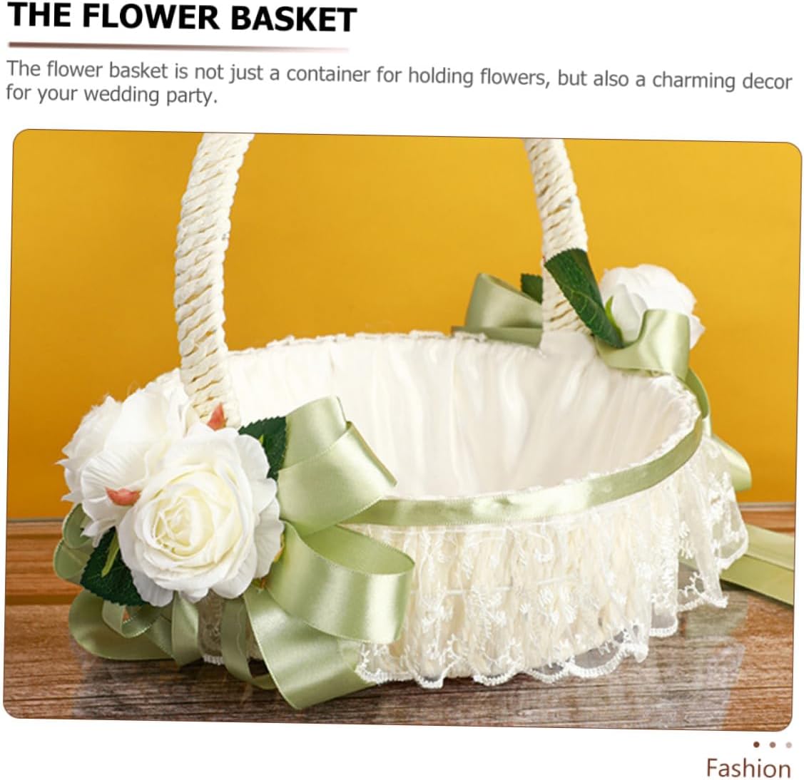 CALLARON Wedding Flower Girl Basket Handheld Elegant Flower Basket with Bowknot Ribbon Suitable for Wedding Party Ceremony Supplies