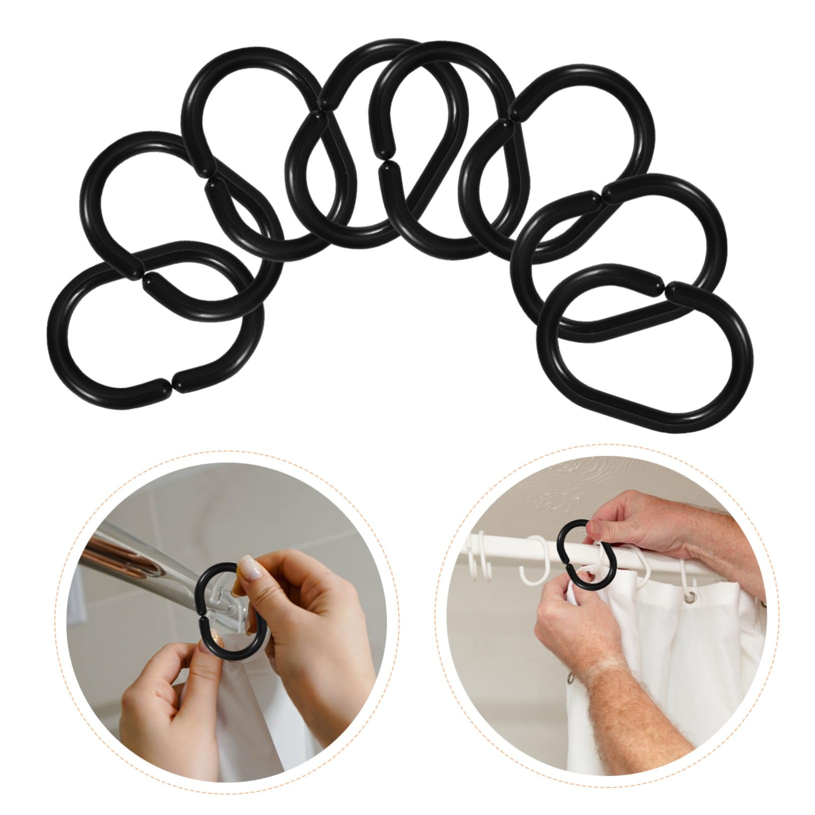 24 ganci per tenda da doccia in plastica nera a forma di C, leggeri e resistenti, per una facile installazione di tende da bagno e finestre, ganci con presa sicura
