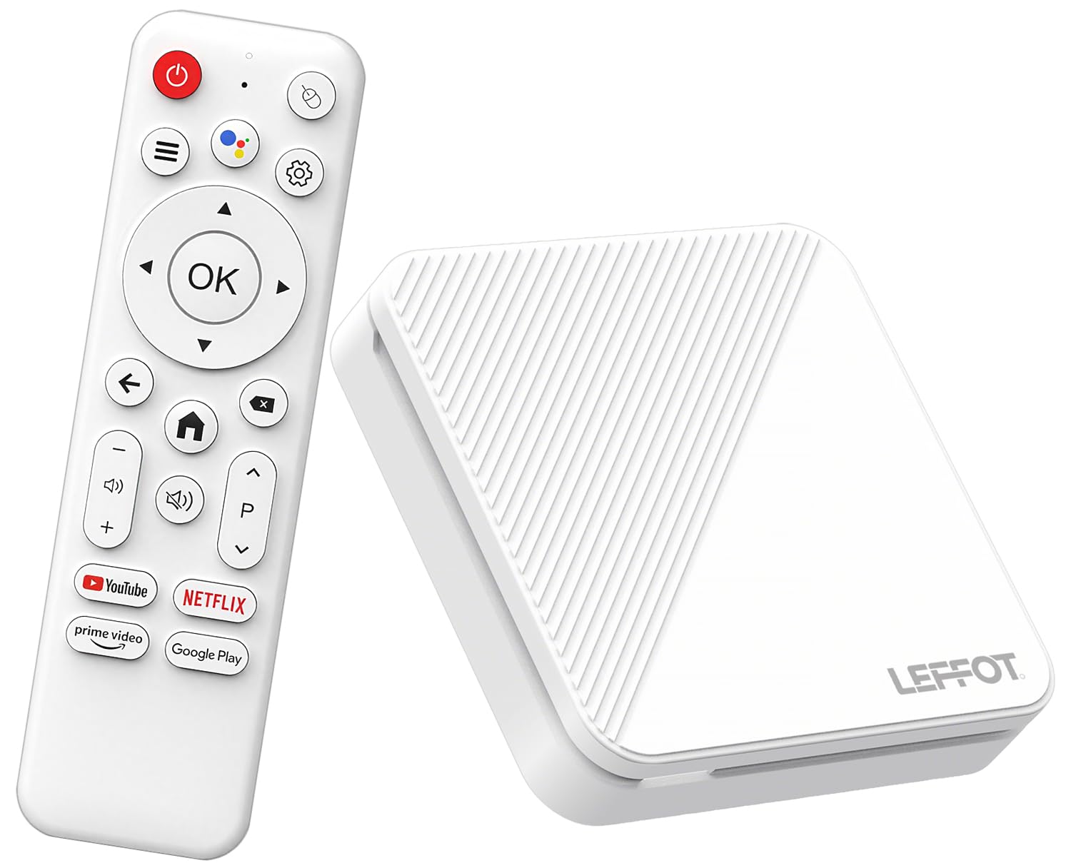 LEFFOT Android TV Box 2025, H313 4K Ultra HD Smart TV Box Android 14, 2GB RAM + 16GB ROM, Apoyo HDR10, Control de Voz, 2.4G y 5G WiFi 6, Ethernet 100M, Allwinner H313 Quad Core A53