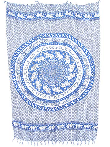 Sarong Pareo Mandala Elefanten & Blumen blau/große Auswahl schönste...