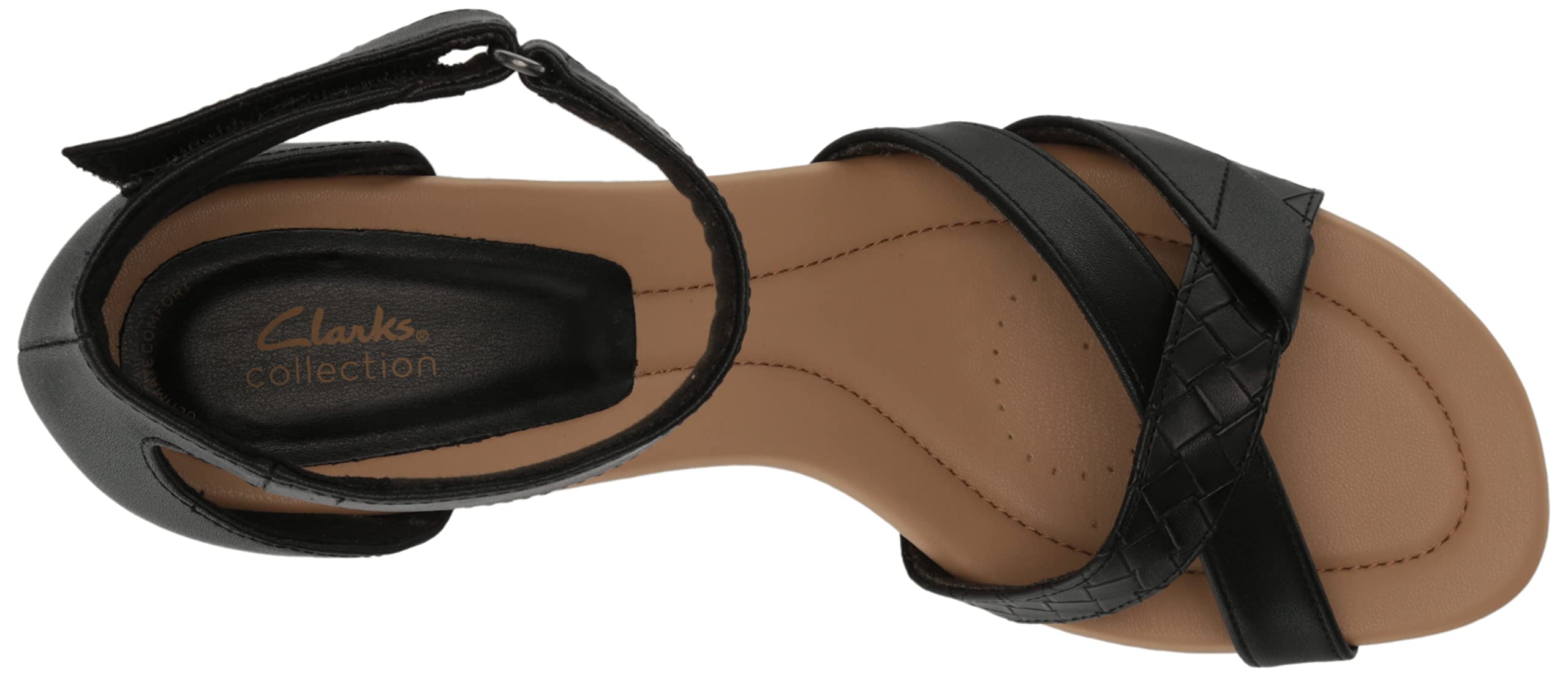 Clarks Women's Desirae Lily Heeled Sandal, Black/Tan Coated Leather, 5.5